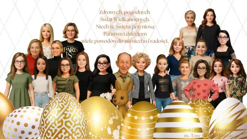 Obrazkek przedstawia grono pedagogiczne przedszkola i  życzenia świąyteczne